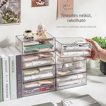 Akril asztali tároló doboz fiókos kivitelben, 1 L kapacitás, porálló, modern minimalista stílus