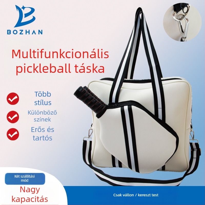 Pickleball táska, könnyű, vízálló, nagy kapacitású, vállon át vagy keresztben történő viselésre, anyag: diving cloth, személyre szabható