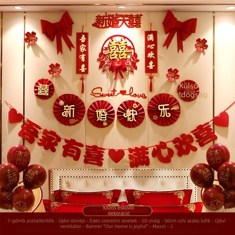 Esküvői dekorációs készlet a vőlegény hálószobájához — dekorációk az új otthonhoz, menyasszony hálószobai girlandok. (Márka PF; Anyag: nem szőtt textil; Anyag típus: szalag; Kategória: helyszíni rendező kellékek; Alkalom: esküvő)