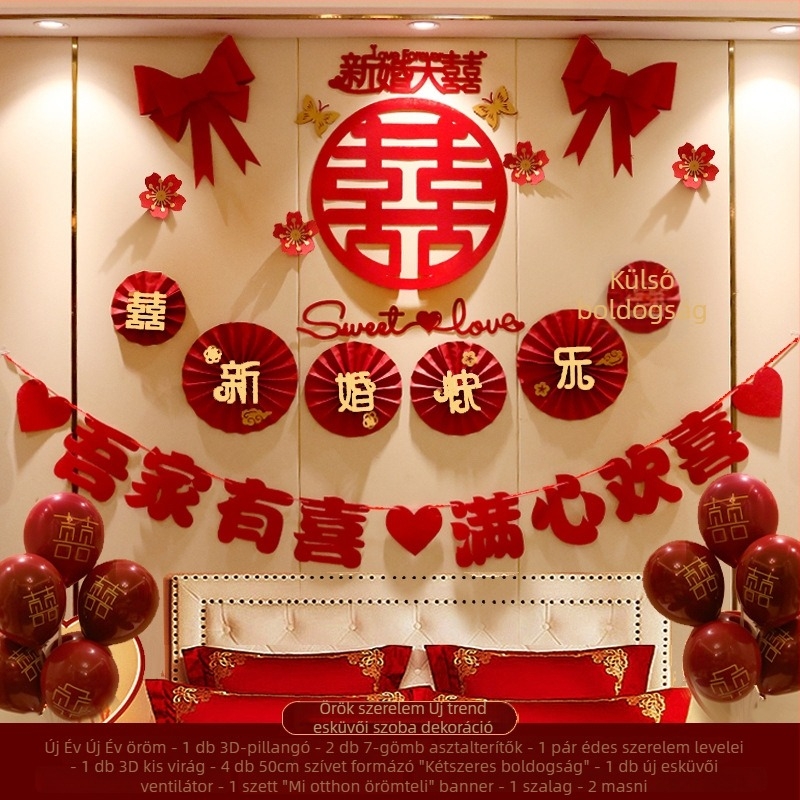 Esküvői dekorációs készlet a vőlegény hálószobájához — dekorációk az új otthonhoz, menyasszony hálószobai girlandok. (Márka PF; Anyag: nem szőtt textil; Anyag típus: szalag; Kategória: helyszíni rendező kellékek; Alkalom: esküvő)