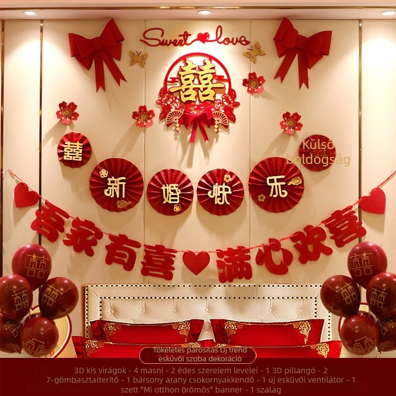 Esküvői dekorációs készlet a vőlegény hálószobájához — dekorációk az új otthonhoz, menyasszony hálószobai girlandok. (Márka PF; Anyag: nem szőtt textil; Anyag típus: szalag; Kategória: helyszíni rendező kellékek; Alkalom: esküvő)