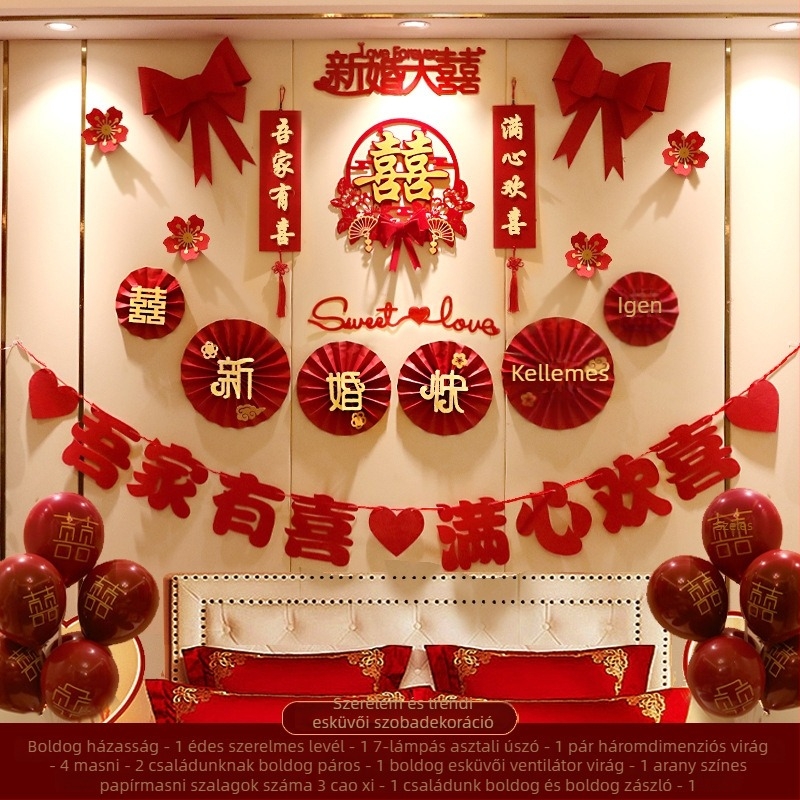 Esküvői dekorációs készlet a vőlegény hálószobájához — dekorációk az új otthonhoz, menyasszony hálószobai girlandok. (Márka PF; Anyag: nem szőtt textil; Anyag típus: szalag; Kategória: helyszíni rendező kellékek; Alkalom: esküvő)