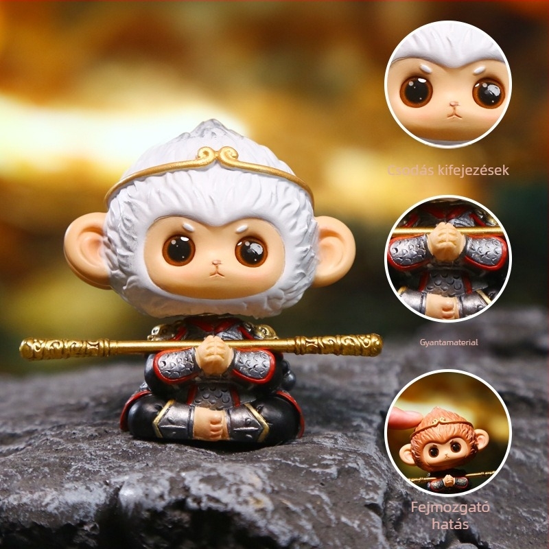 Monkey King Wukong autós dísz – kínai stílusú, szintetikus gyantából készült, blind box kategória, karton csomagolás