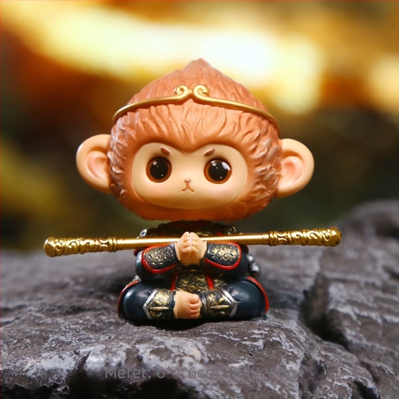 Monkey King Wukong autós dísz – kínai stílusú, szintetikus gyantából készült, blind box kategória, karton csomagolás