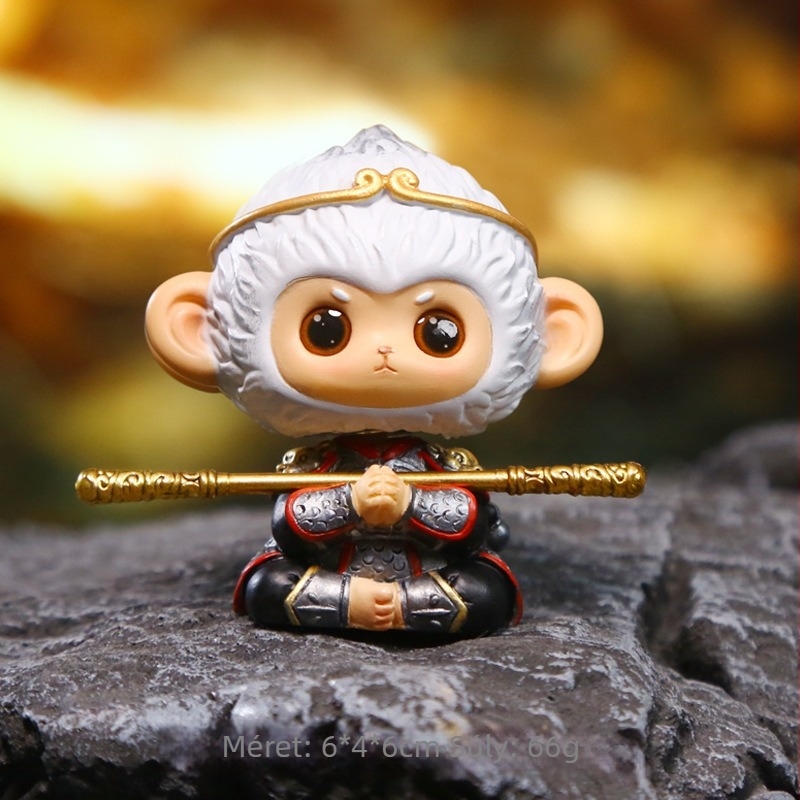 Monkey King Wukong autós dísz – kínai stílusú, szintetikus gyantából készült, blind box kategória, karton csomagolás