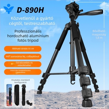 Cloud Scene D-890H alumíniumötvözetes tripod, PTZ 3D gimbal, 4 részes, gyorskioldó lemez, teherbírás 2-5 kg