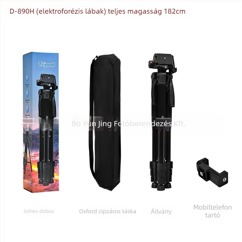 Cloud Scene D-890H alumíniumötvözetes tripod, PTZ 3D gimbal, 4 részes, gyorskioldó lemez, teherbírás 2-5 kg