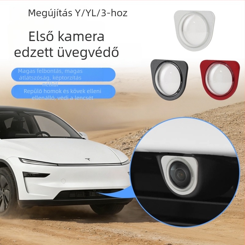 Tesla elülső kamera védőfedél edzett üvegből Model Y, YL és Model 3 számára — OEM gyártás, bőr dobozos csomagolás, 2025 megjelenés