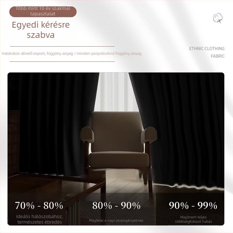 Poliészter függönyanyag, kampóval és sínnel történő rögzítés, modern minimalista stílus, festési folyamat, alkalmas sarokablakokra és padlóig érő ablakokra