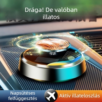 Napelemes autó illatosító dísz, függőlegesen forgó dizájnnal, fém tartó; 10-20 ml kapacitás; Ocean Osmanthus Cologne illat; dekoráció és szageltávolítás funkció; párologási idő 61-90 nap
