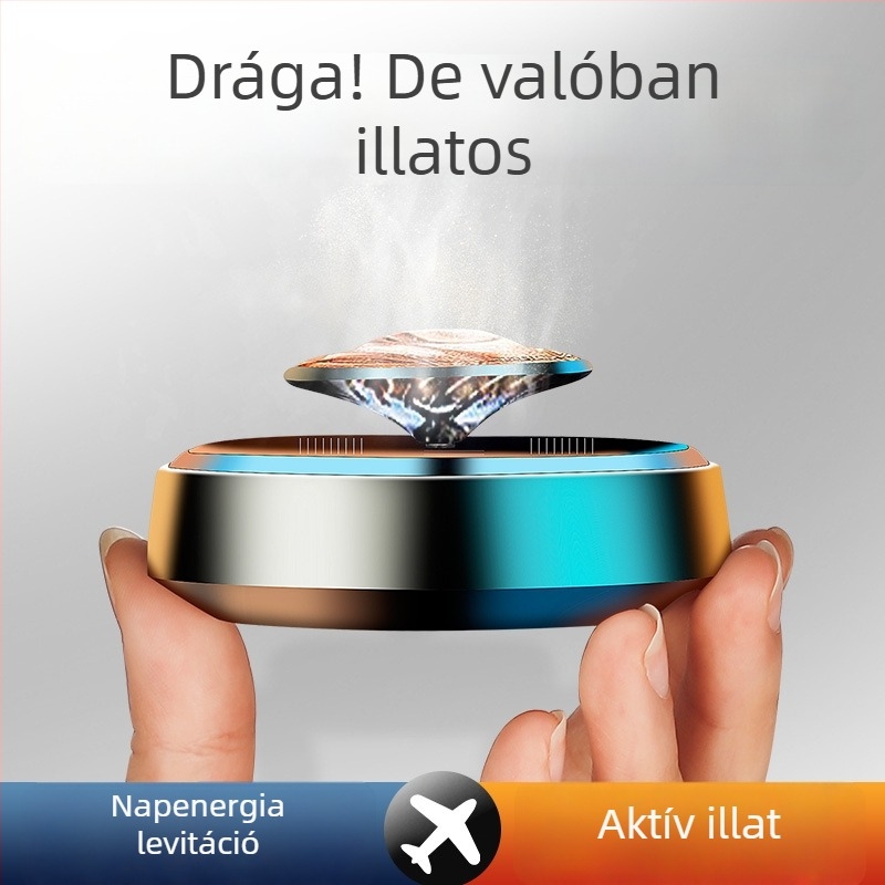 Napelemes autó illatosító dísz, függőlegesen forgó dizájnnal, fém tartó; 10-20 ml kapacitás; Ocean Osmanthus Cologne illat; dekoráció és szageltávolítás funkció; párologási idő 61-90 nap
