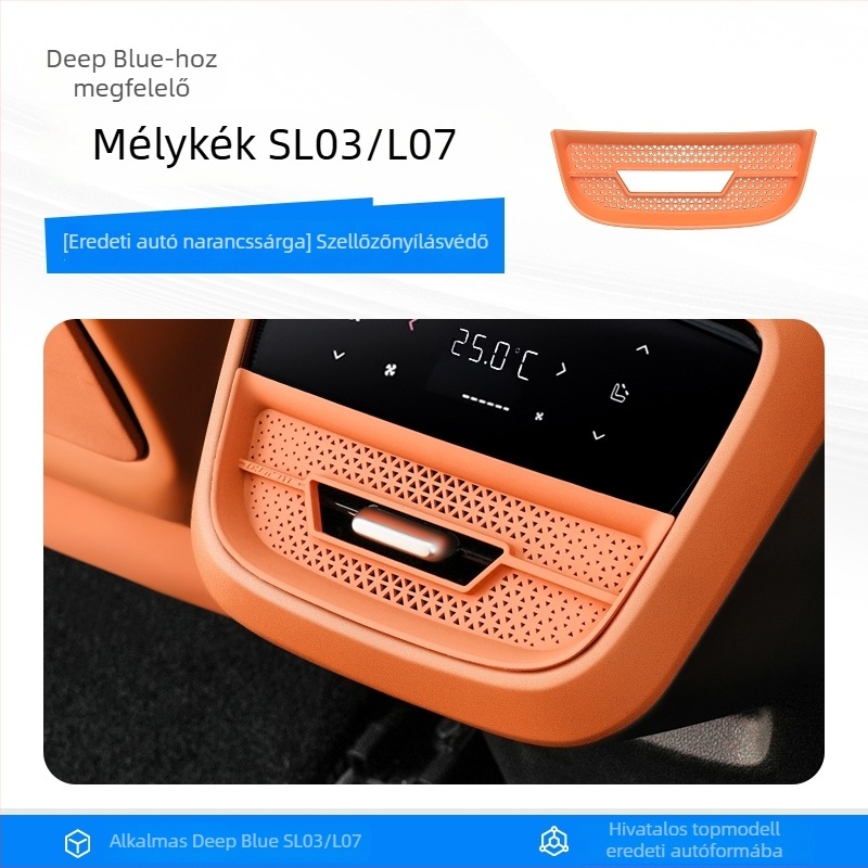 Hátsó klímaberendezés kijáratának védőfedője Sl03/S07/L07/S05-höz, műanyag, vákuumos rögzítés, fényvisszaverő figyelmeztető matricák