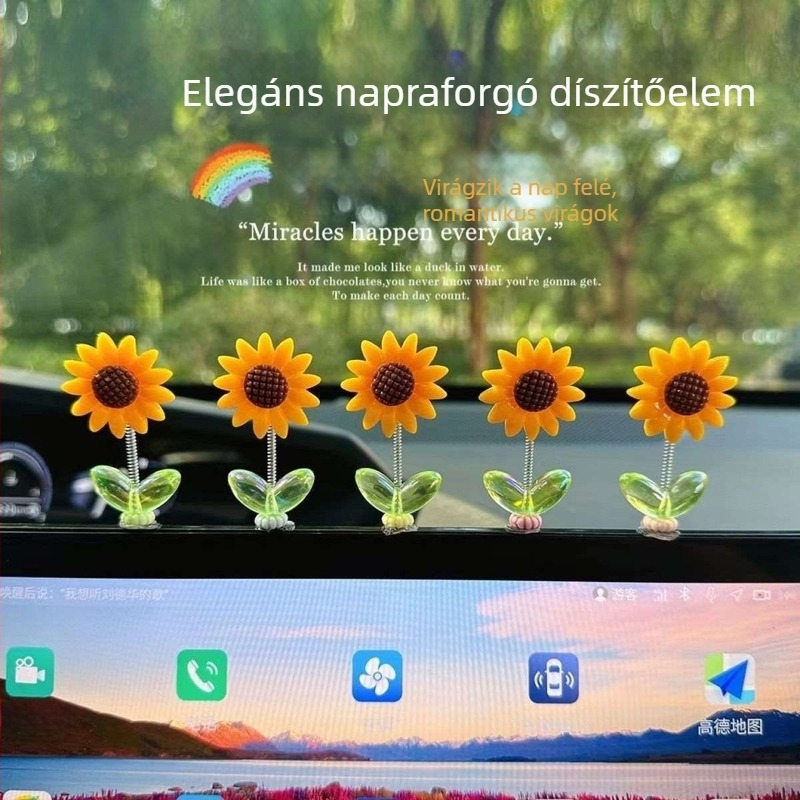Édes ringó napraforgó autó dekoráció - gyanta, hagyományos kínai stílus, dekorációs célra