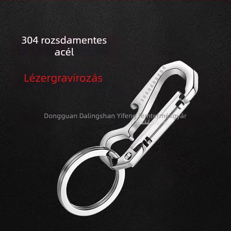 304 rozsdamentes acél autókulcstartó kampóval, modern művészeti stílus, prémium ajándék férfiaknak
