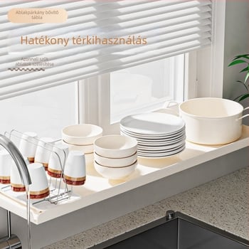 Konyhai ablakpárkány bővítőlemez – mágneses falra szerelés, fúrás nélkül, szénacélból, bővíthető tárolópolc keskeny ablakokhoz