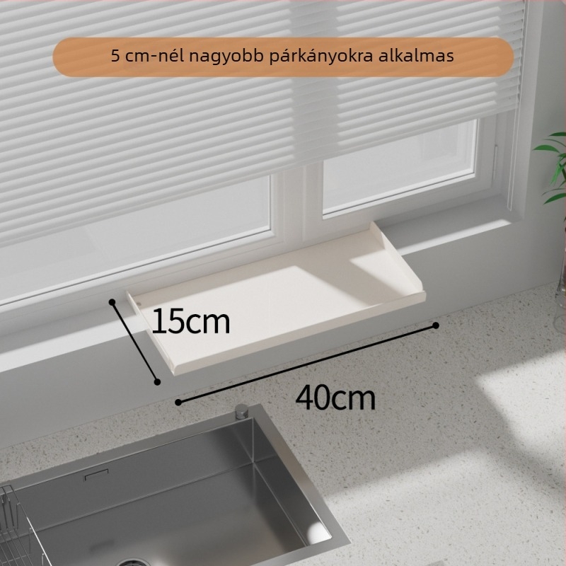 Konyhai ablakpárkány bővítőlemez – mágneses falra szerelés, fúrás nélkül, szénacélból, bővíthető tárolópolc keskeny ablakokhoz
