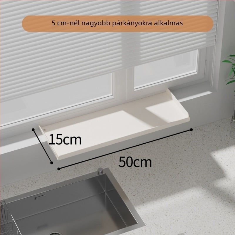 Konyhai ablakpárkány bővítőlemez – mágneses falra szerelés, fúrás nélkül, szénacélból, bővíthető tárolópolc keskeny ablakokhoz