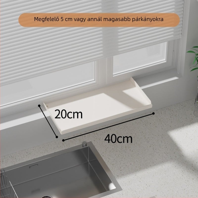 Konyhai ablakpárkány bővítőlemez – mágneses falra szerelés, fúrás nélkül, szénacélból, bővíthető tárolópolc keskeny ablakokhoz