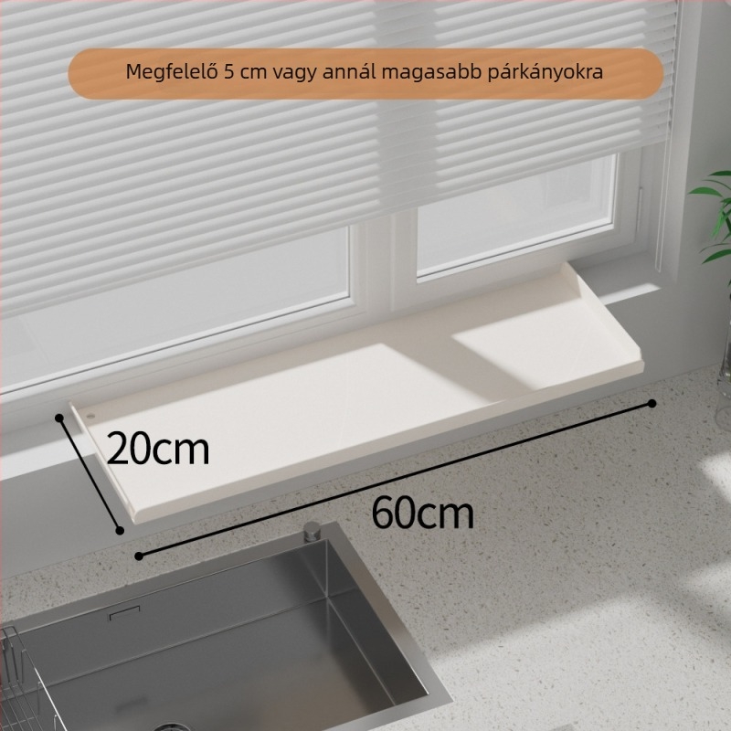 Konyhai ablakpárkány bővítőlemez – mágneses falra szerelés, fúrás nélkül, szénacélból, bővíthető tárolópolc keskeny ablakokhoz