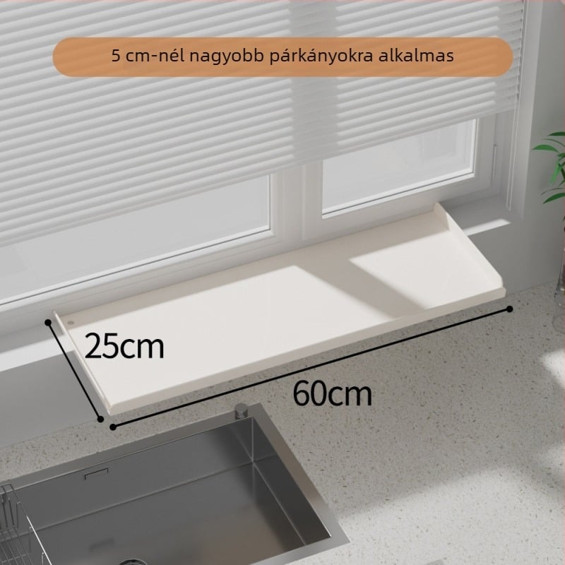 Konyhai ablakpárkány bővítőlemez – mágneses falra szerelés, fúrás nélkül, szénacélból, bővíthető tárolópolc keskeny ablakokhoz