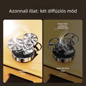 Autó illatosító diffúzor forgó parfüm tartóval, napelemes működés, illatchip díszként