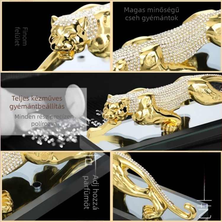 Leopard alakú autós illatosító tartó, ötvözet kristályüveg, jázmin illat, 61–90 napos tartósság