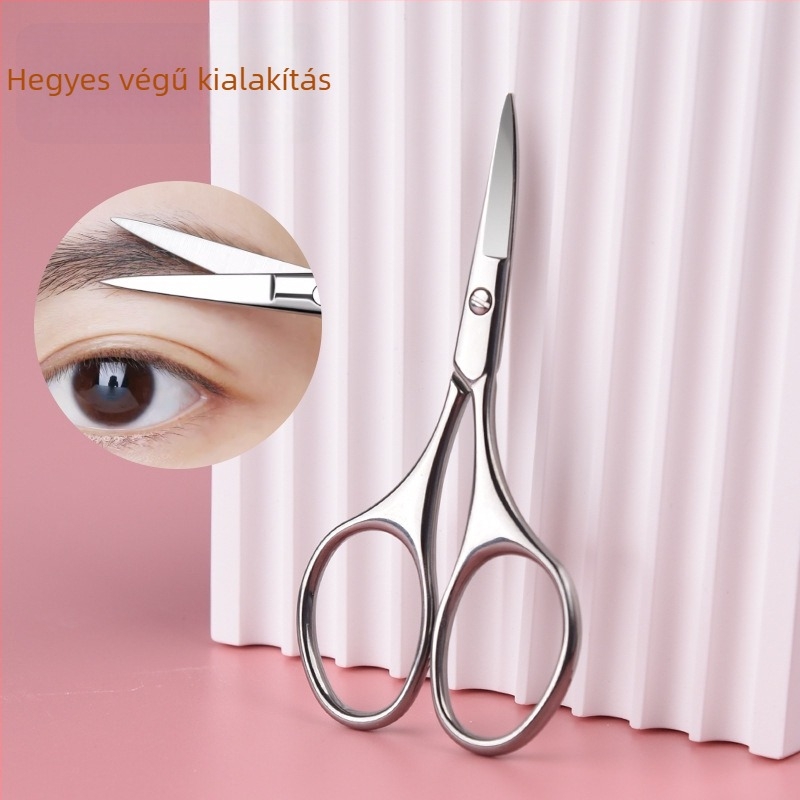 Rozsdamentes acélból készült hegyes és kerek végű ollók szemöldök-, szakáll- és orrszőr vágásához; szakállolló készlet 3.0 mm vastagság