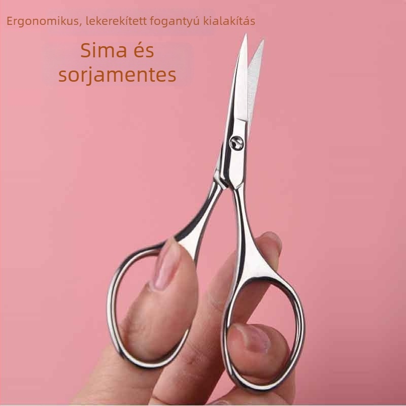 Rozsdamentes acélból készült hegyes és kerek végű ollók szemöldök-, szakáll- és orrszőr vágásához; szakállolló készlet 3.0 mm vastagság
