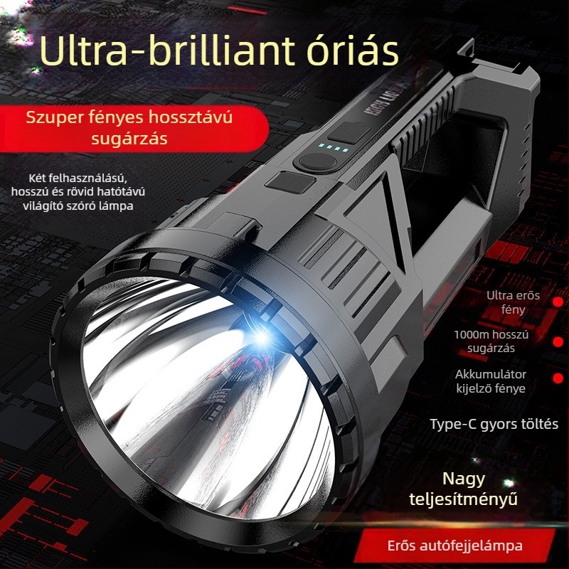 USB robbanásbiztos LED zseblámpa COB oldalsó fénnyel, vízálló kültéri vészfény, 5W, 1200mAh újratölthető, 100–200m hatótáv