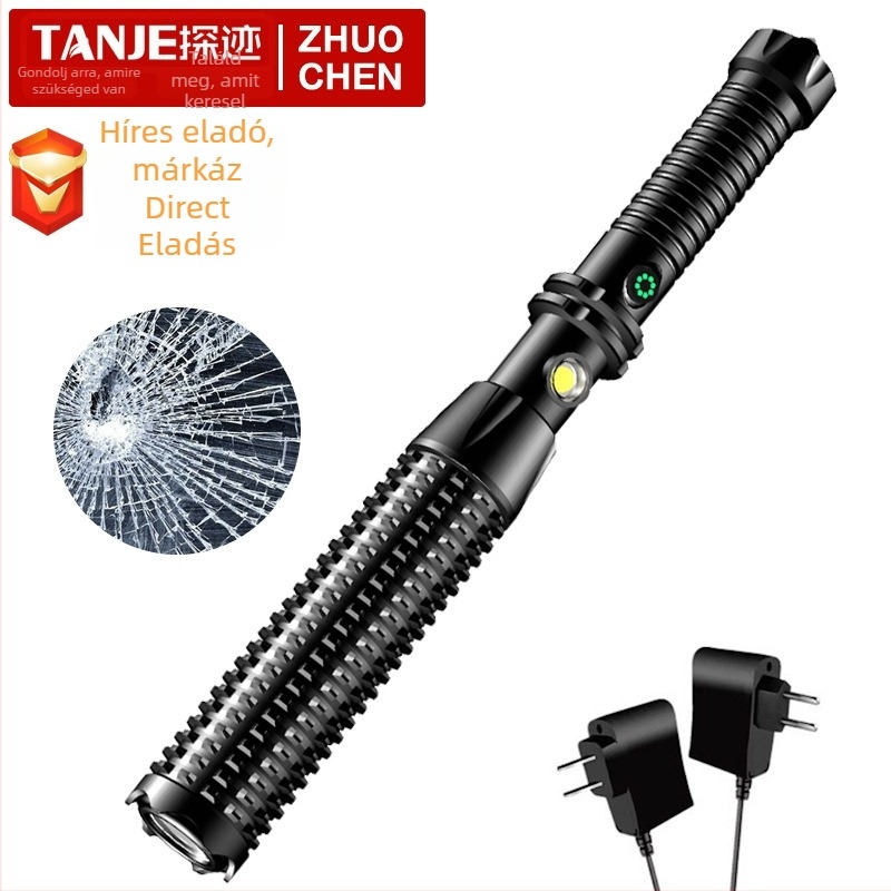 Önvédelmi LED elemlámpa COB és 3W LED-del (3W + COB; 18650 800 mAh elem; 360° forgás; kézi tekercs üzemmód)