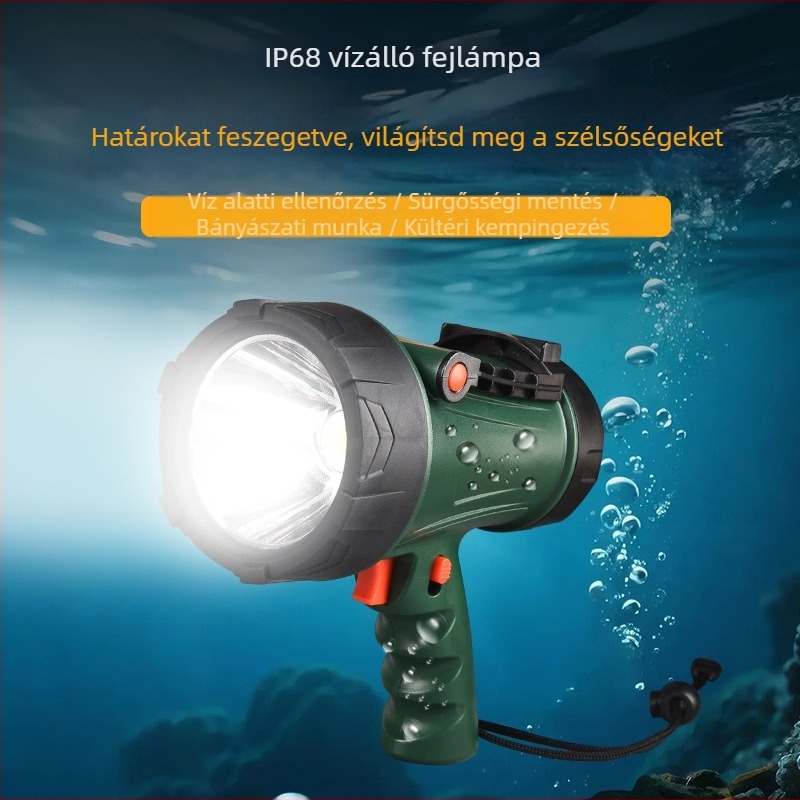 IP68 vízálló újratölthető LED zseblámpa, 15W SST40, 4400mAh, 200–500 m hatótávolság