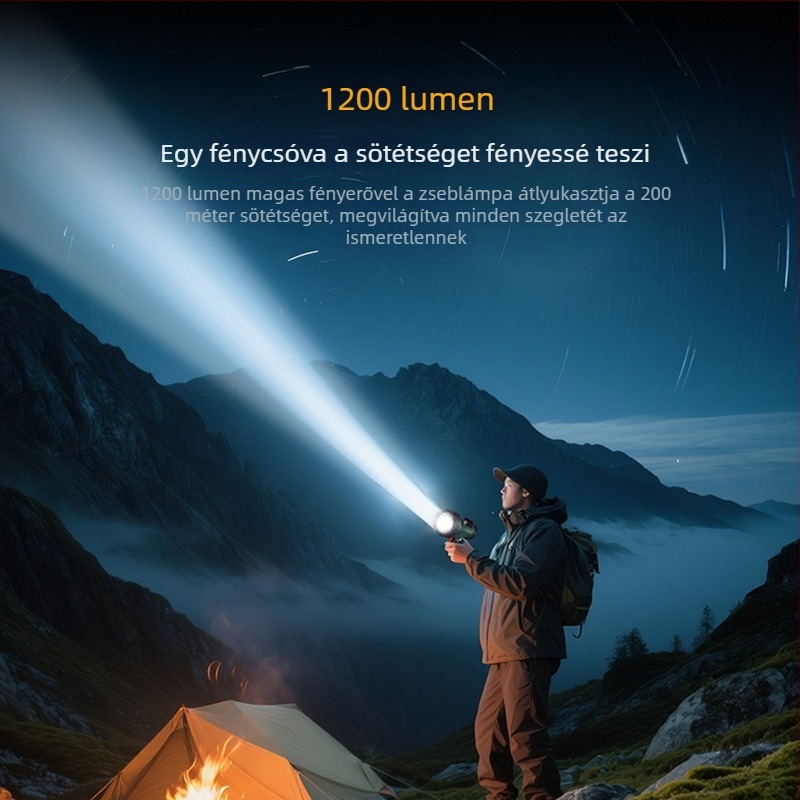 IP68 vízálló újratölthető LED zseblámpa, 15W SST40, 4400mAh, 200–500 m hatótávolság