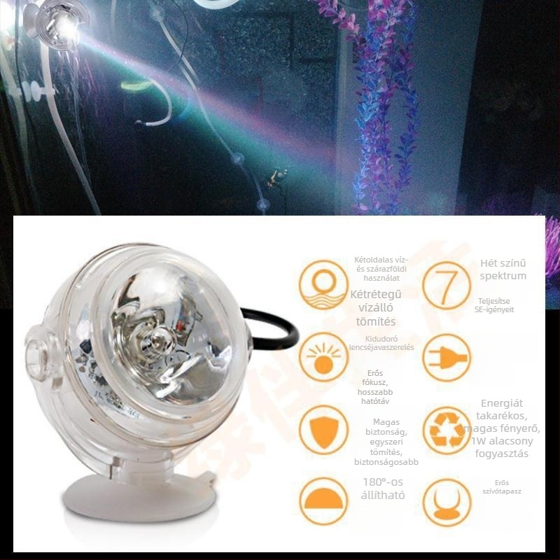 Akváriumi lámpa távirányítóval, vízálló éjszakai fény vízi növényekhez