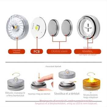 Forgatható LED alámerülő akvárium világítás, IP68, QS3020, 6V bemenet, LED, CR2032 x2 elem