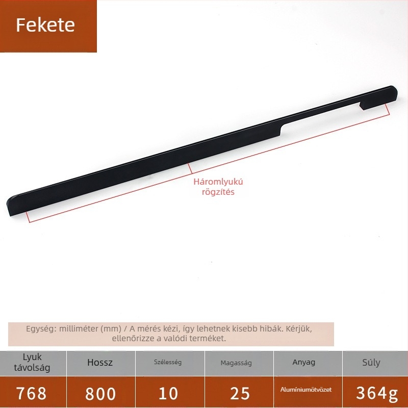 Gardróbajtó-fogantyú, modell F077, alumíniumötvözet, öntés nyomás alatt, rúd alakú, felületi rögzítés