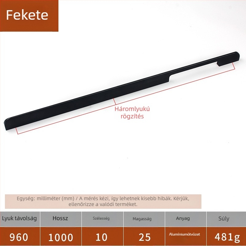 Gardróbajtó-fogantyú, modell F077, alumíniumötvözet, öntés nyomás alatt, rúd alakú, felületi rögzítés