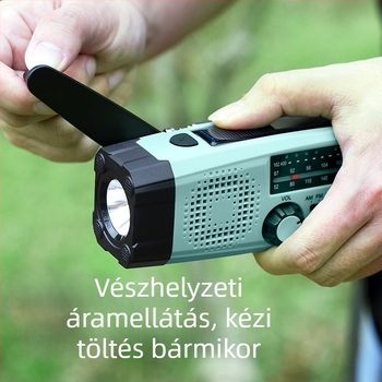 Vészhelyzeti többfunkciós rádió földrengésriasztóval, kézi működtetésű energiaellátás és LED zseblámpa, 2000mAh akkumulátor