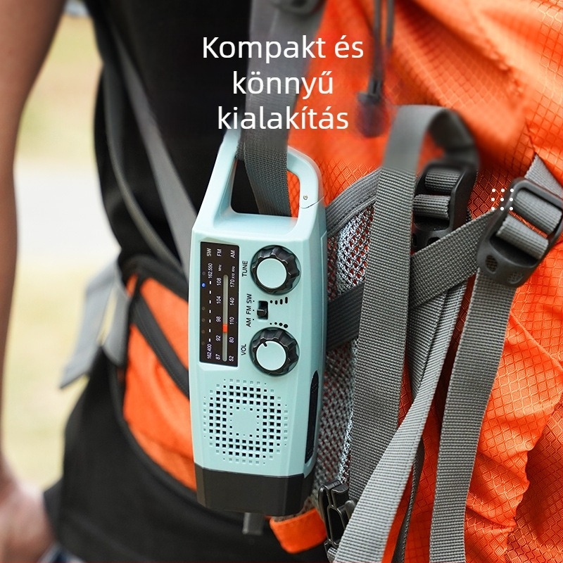 Vészhelyzeti többfunkciós rádió földrengésriasztóval, kézi működtetésű energiaellátás és LED zseblámpa, 2000mAh akkumulátor