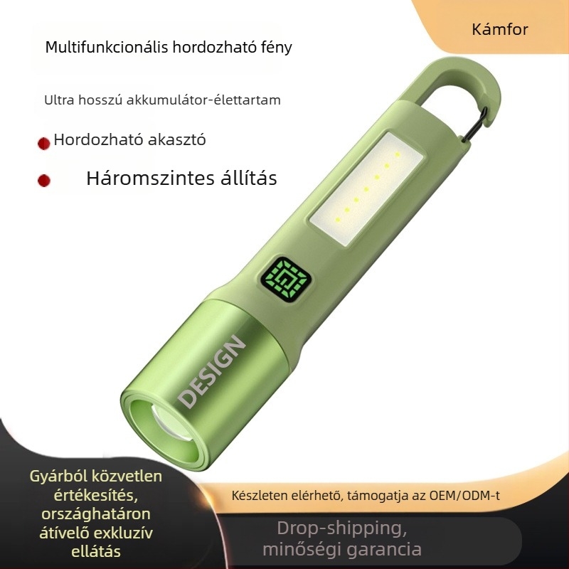 Kültéri LED elemlámpa COB oldalsó fénnyel, kézi hajtású, újratölthető, kulcstartó, 100–200 m hatótávolság