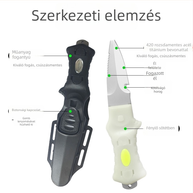 Búvármentő kés kötélvágóval, a szabadban történő túléléshez – XP-QSD modell, testreszabható