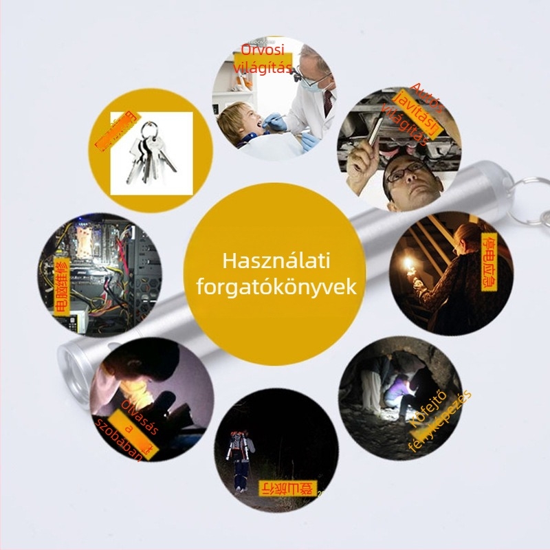 Kulcstartó zseblámpa — rozsdamentes acél, AAA elemmel működik, 3W