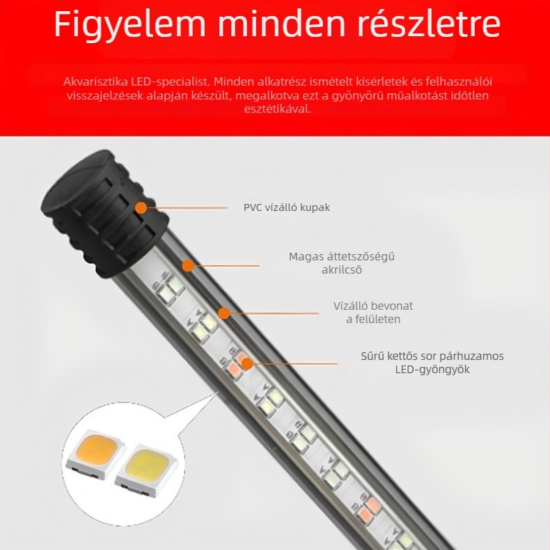 Alámerülő LED akváriumi világítás színváltóval és kapcsolóval, vízálló, teljesítmény opciók 4W-16W