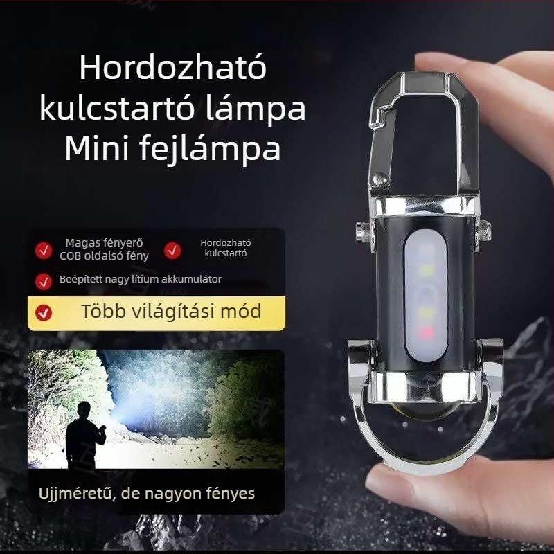 Kulcstartó LED zseblámpa, kézi töltés, 1W, akkumulátor kapacitás 400, hatótávolság 50 m