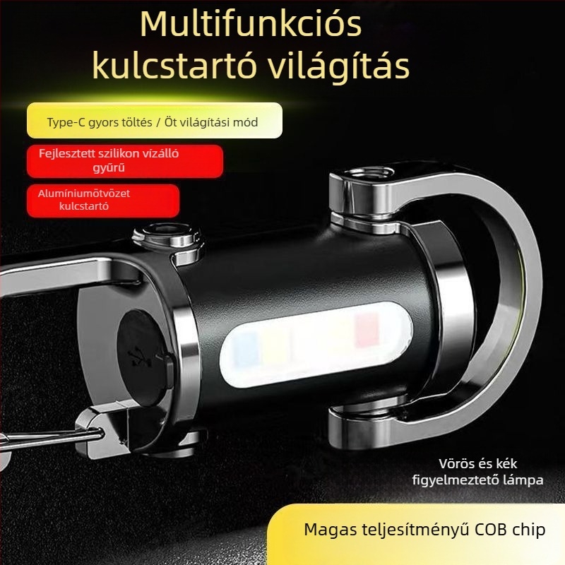 Kulcstartó LED zseblámpa, kézi töltés, 1W, akkumulátor kapacitás 400, hatótávolság 50 m