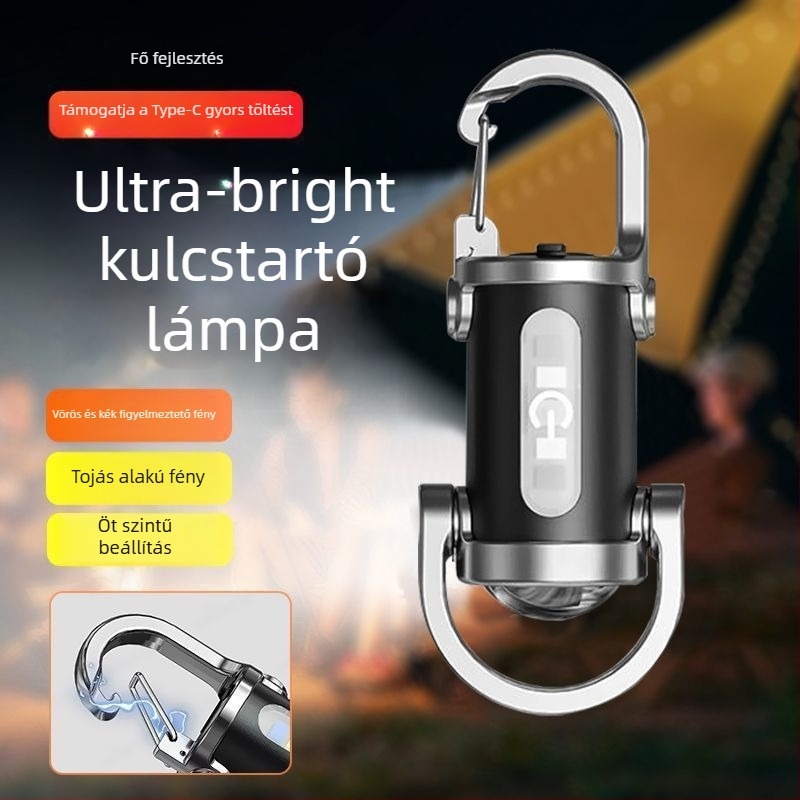 Kulcstartó LED zseblámpa, kézi töltés, 1W, akkumulátor kapacitás 400, hatótávolság 50 m
