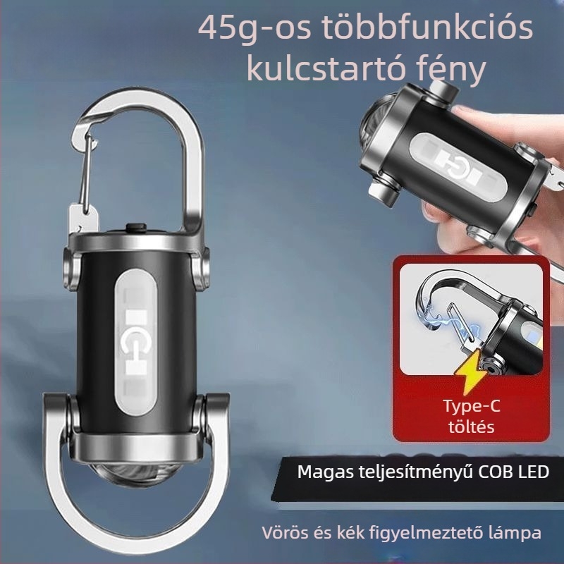 Kulcstartó LED zseblámpa, kézi töltés, 1W, akkumulátor kapacitás 400, hatótávolság 50 m
