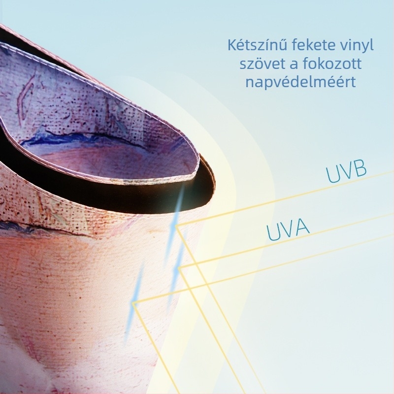 Napernyő, 8 bordás ötvözet váz, 210T anyagú textil, UPF>50 UV védelem, középső alumínium rúd, tömörfa fogantyú