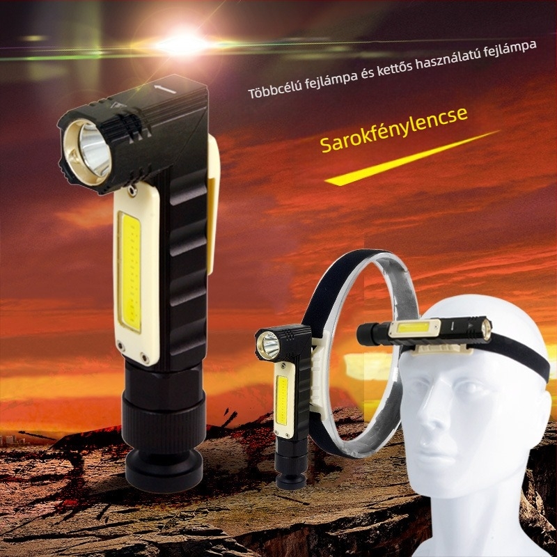 LED fejlámpa 90°-ban összecsukható, USB töltés, 360° forgás, 10W teljesítmény, IPX4 vízálló