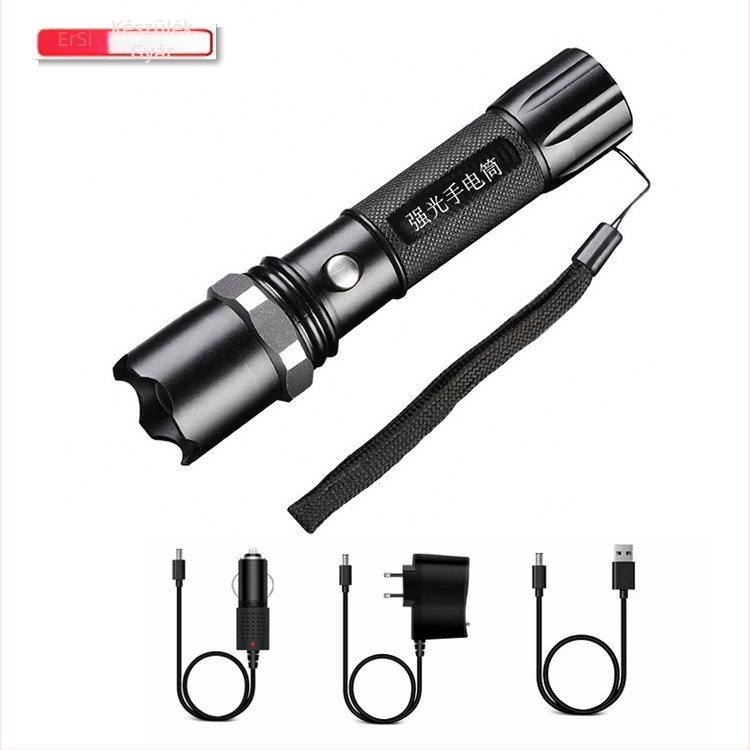 Alumíniumötvözetes LED zseblámpa | 10W, 18650-es akkumulátor, 100–200 m hatótávolság