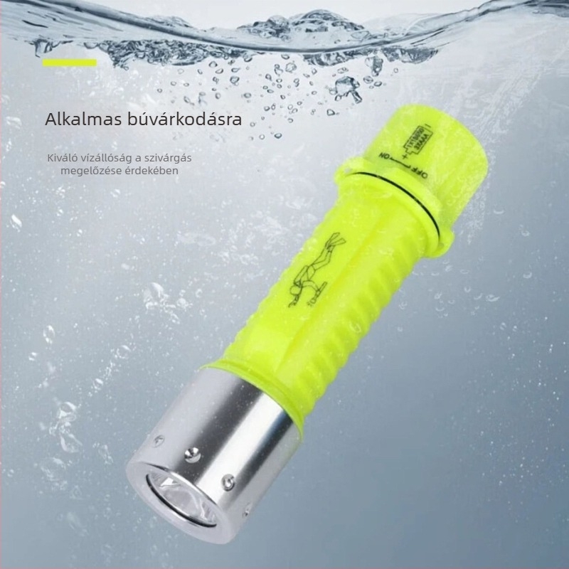 Goread búvár LED zseblámpa, 5W, 2000mAh újratölthető akkumulátor, 18650-es töltés, hatótáv 100–200 m